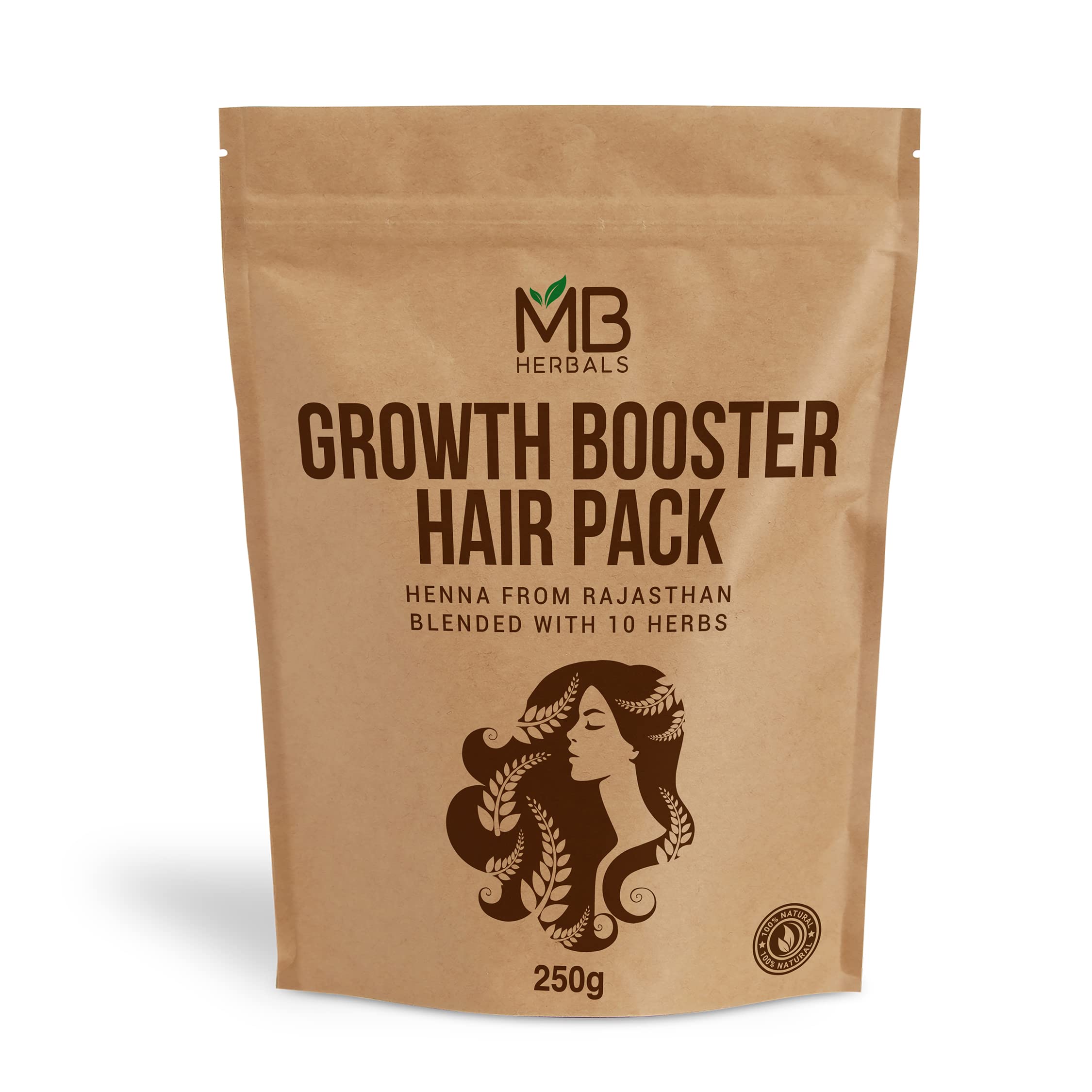 MB Herbals Growth Booster Hair Pack powder being mixed in bowl for nourishing hair care prep.