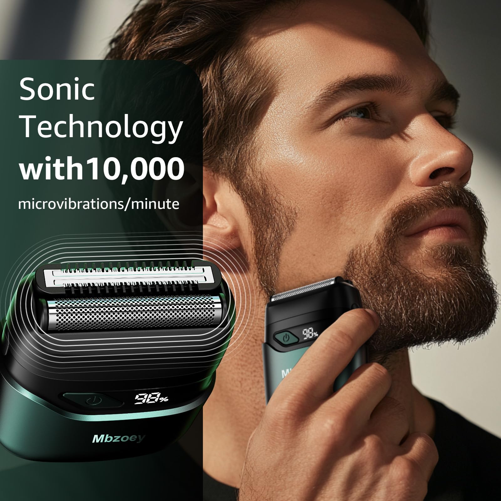 Mbzoey cordless shaver in use on face during quick morning grooming