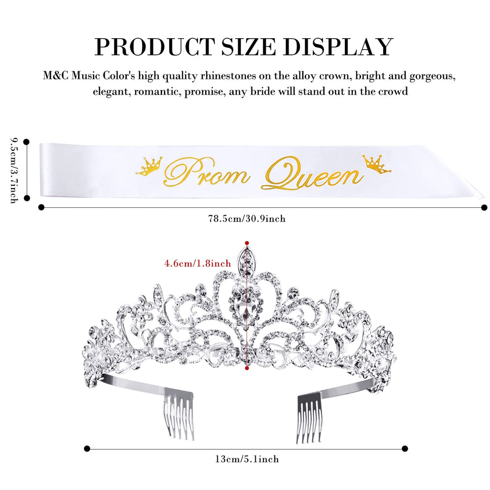 M&C Music Color Prom Queen crown shines with crystal rhinestones for standout party glamour.