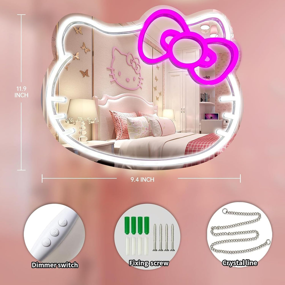 MCJSGSP Hello Kit Cat Neon Mirror LED strip close-up for safe glow
