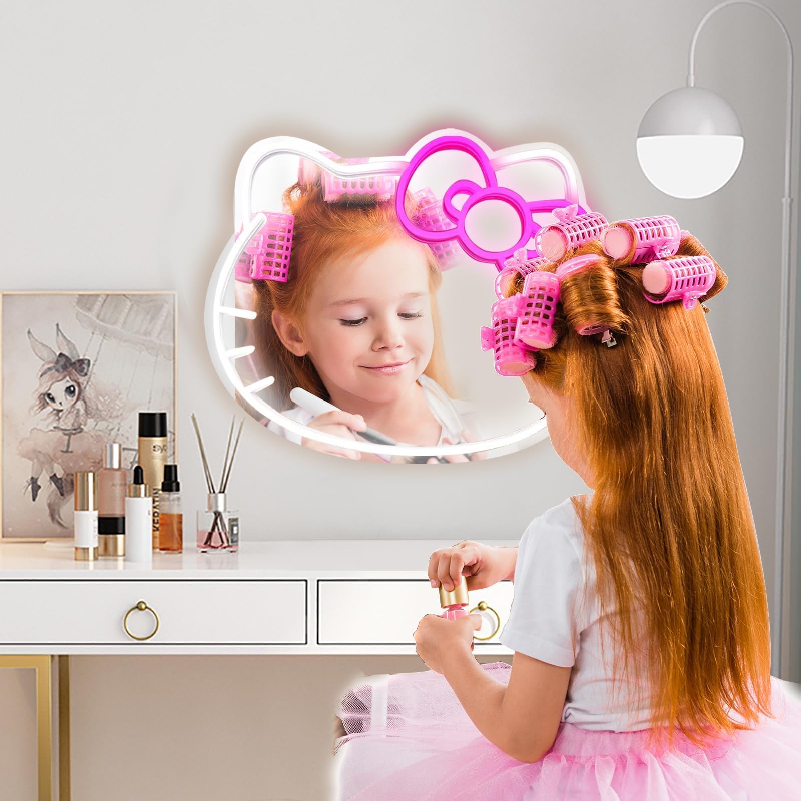 MCJSGSP Hello Kit Cat Neon Mirror wall-mount installation view