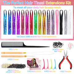Mckanti hair tinsel color swatches closeup for easy color selection.