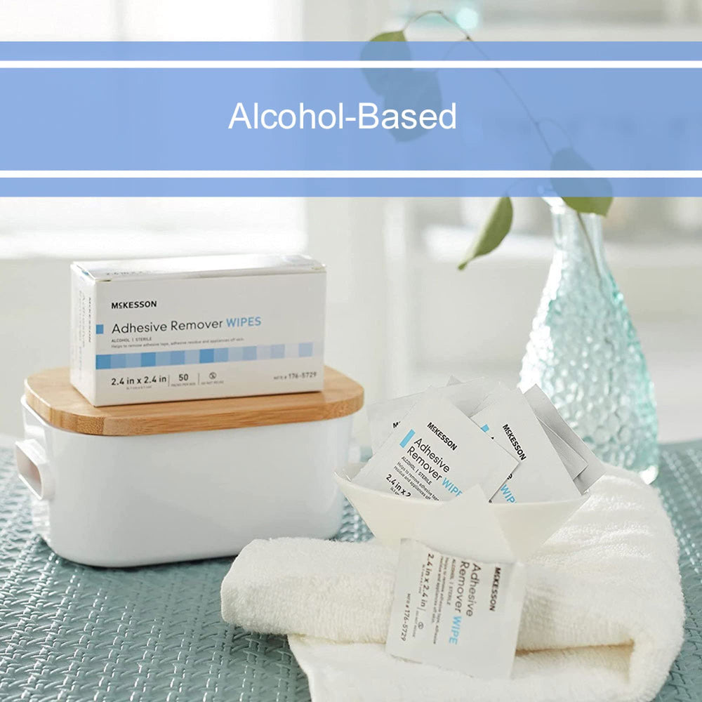 McKesson alcohol-based formula adhesive remover wipe for effective residue removal