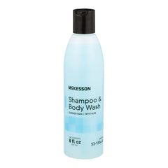 McKesson body wash and shampoo bottle with aloe and Summer Rain for daily cleansing.