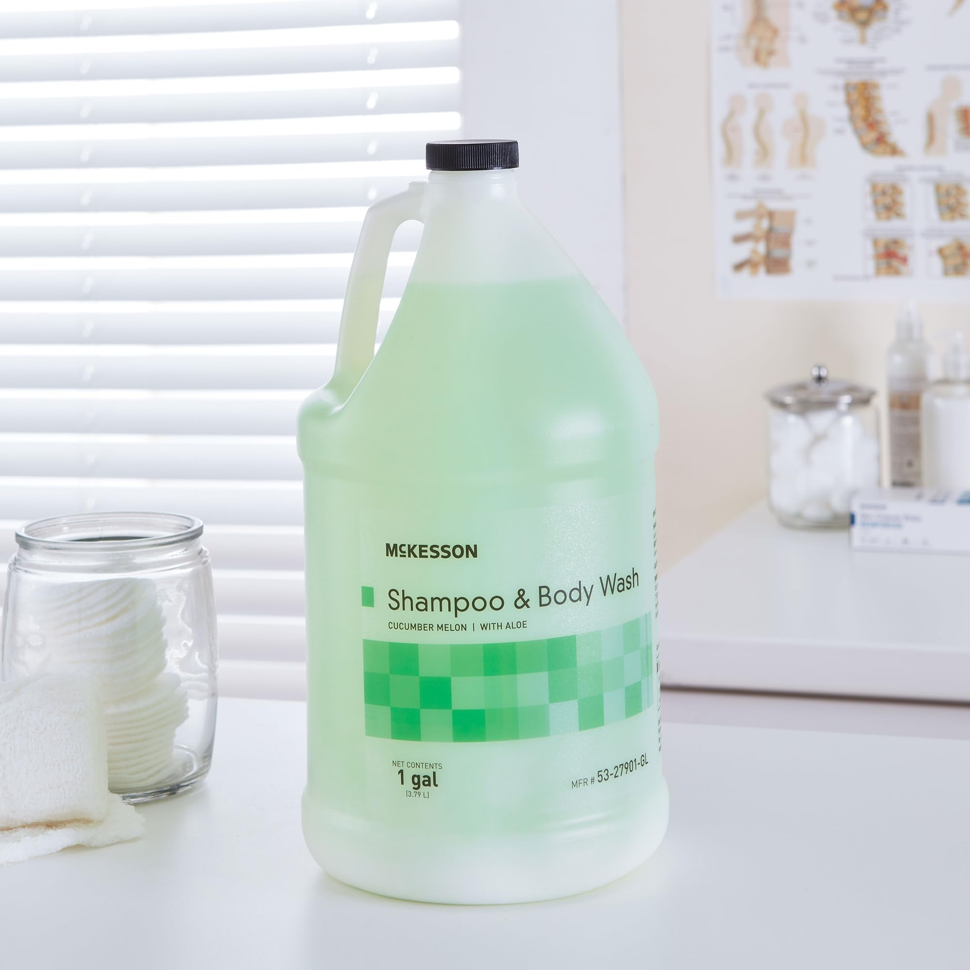 McKesson Body Wash Shampoo cucumber melon bottle conveys refreshing aroma for daily showers.