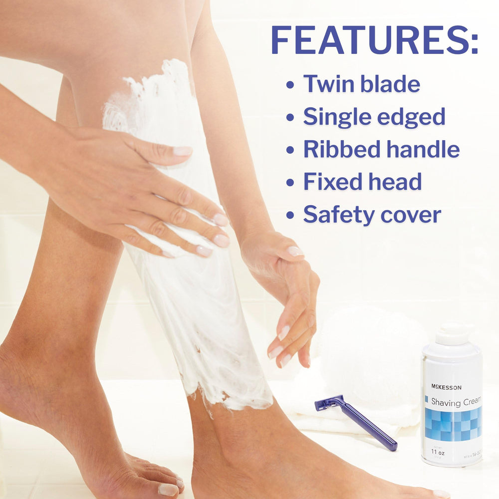 McKesson twin-blade razor with stainless steel blades delivers smooth, close shave.