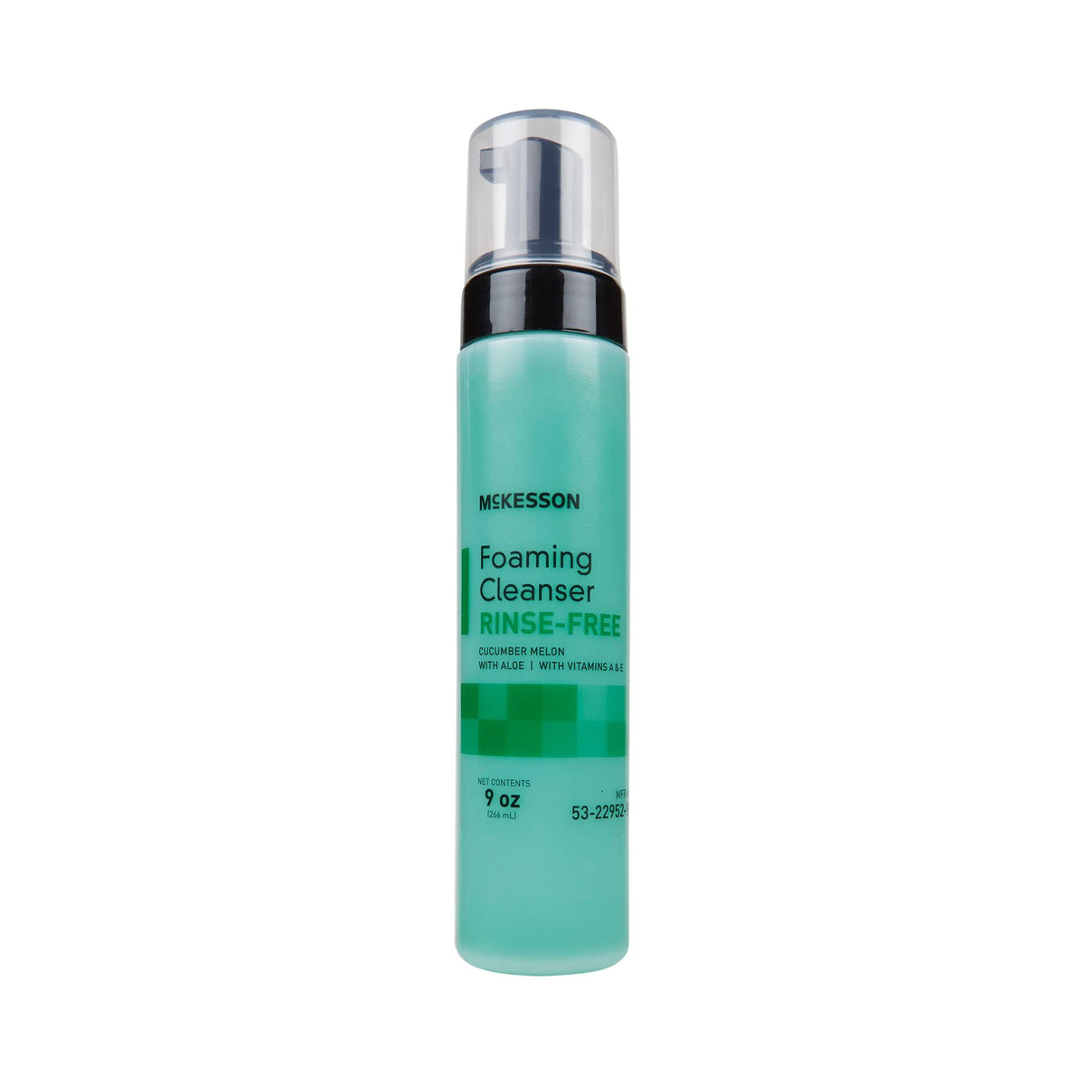 McKesson rinse-free foam cleanser bottle demonstrates waterless cleansing convenience for daily skin care.