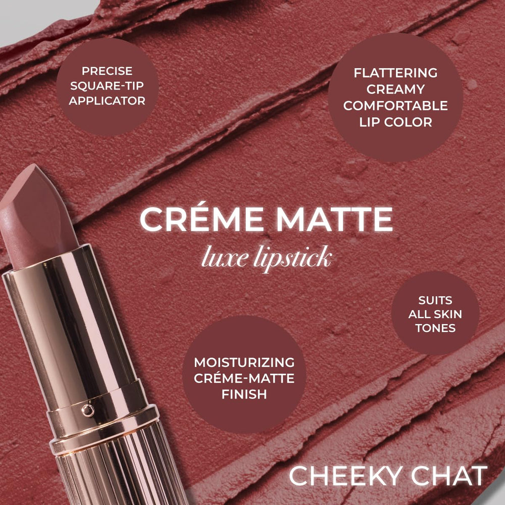 MCoBeauty Crème Matte Luxe Lipstick 3.5g tube fits neatly in a compact makeup kit.