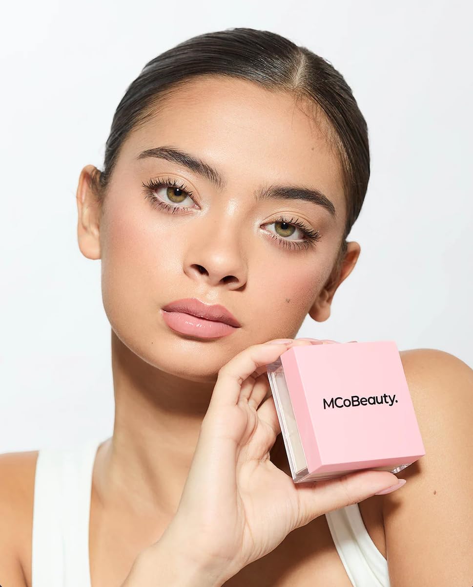 MCoBeauty Rose Pink powder texture close-up reveals finely milled finish