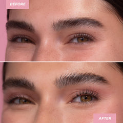 MCoBeauty XtendBrows clear brow gel on brow showing natural finish and flexible hold