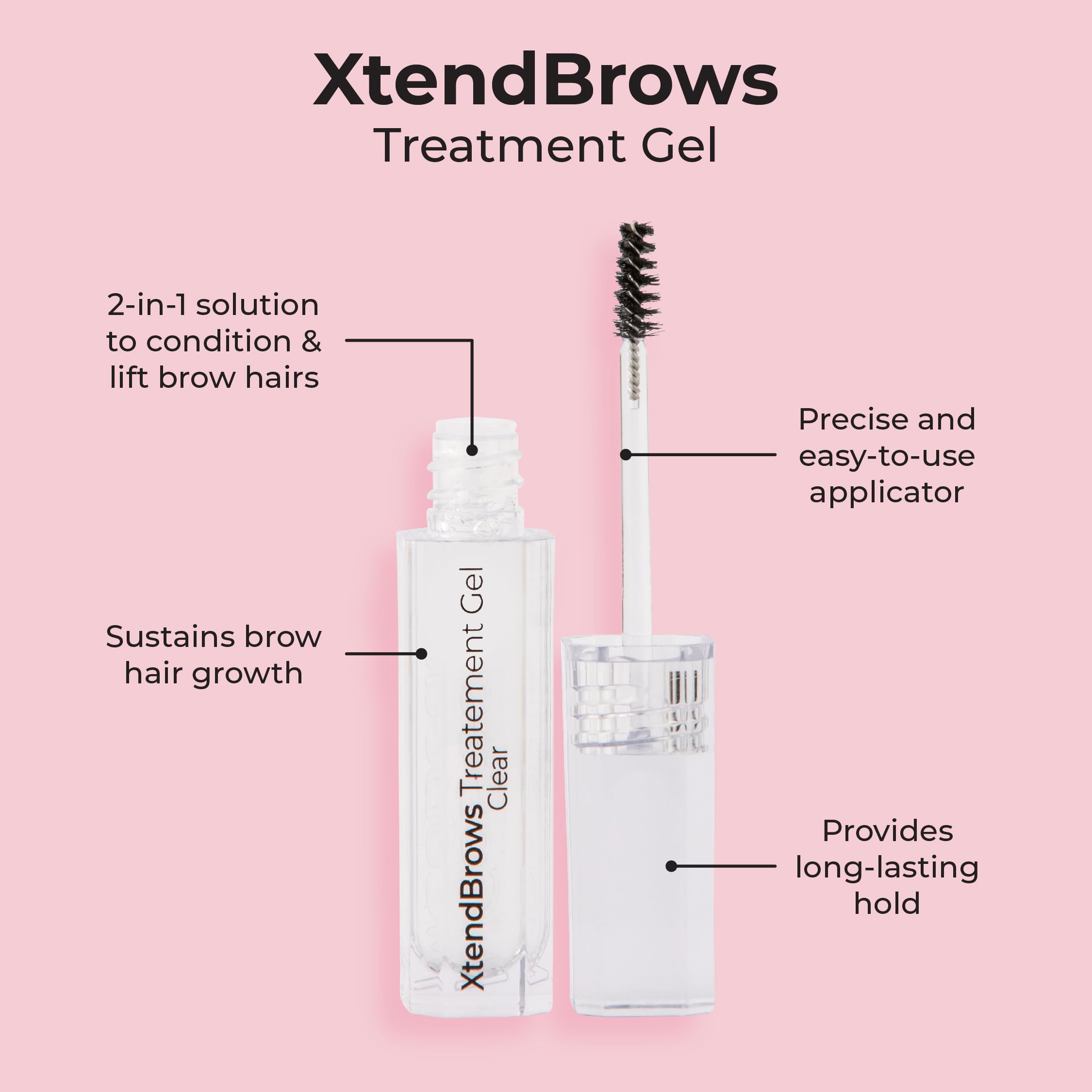 MCoBeauty XtendBrows clear brow gel with Pro-Vitamin B5 supports soft, comfortable wear