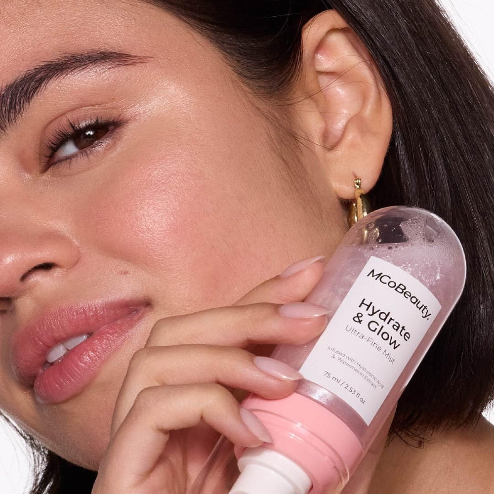 MCoBeauty aloe-hyaluronic acid mist soothes and hydrates skin.
