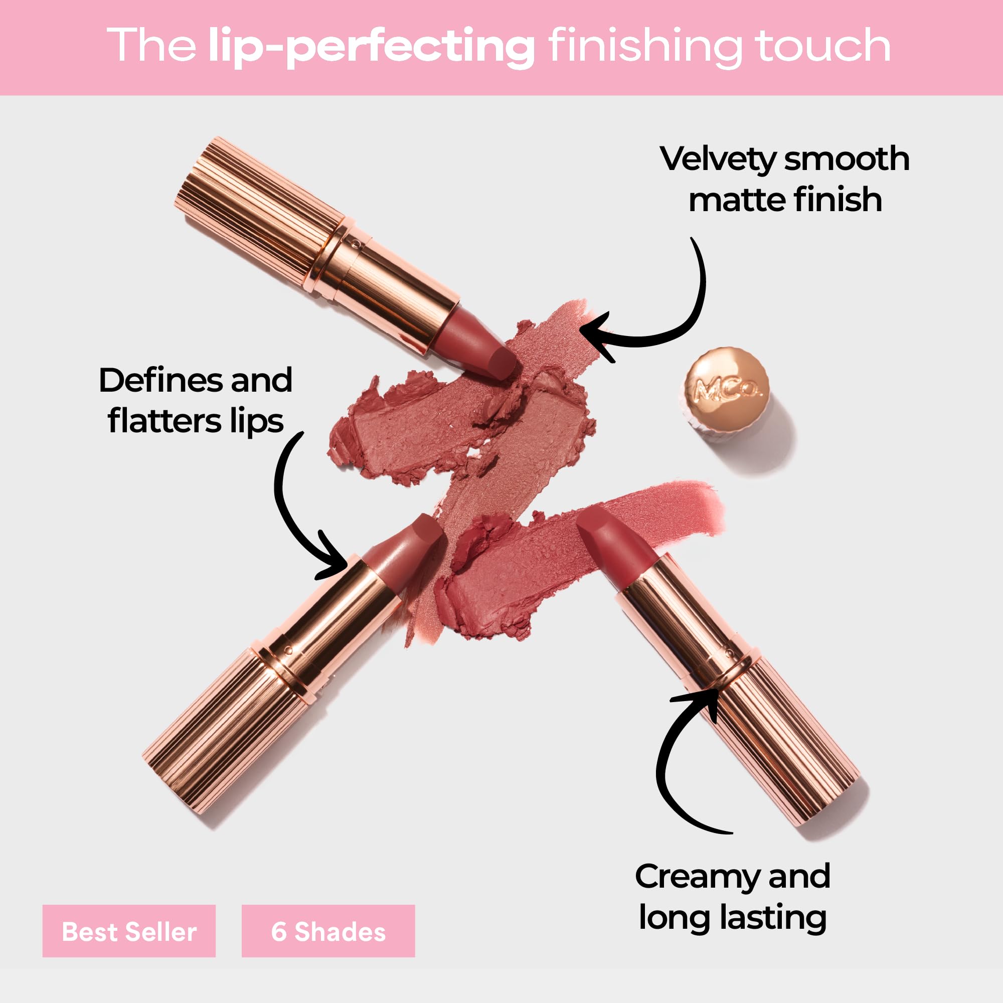 Cobertura total y color intenso del Labial Creme Matte Luxe de MCoBeauty.