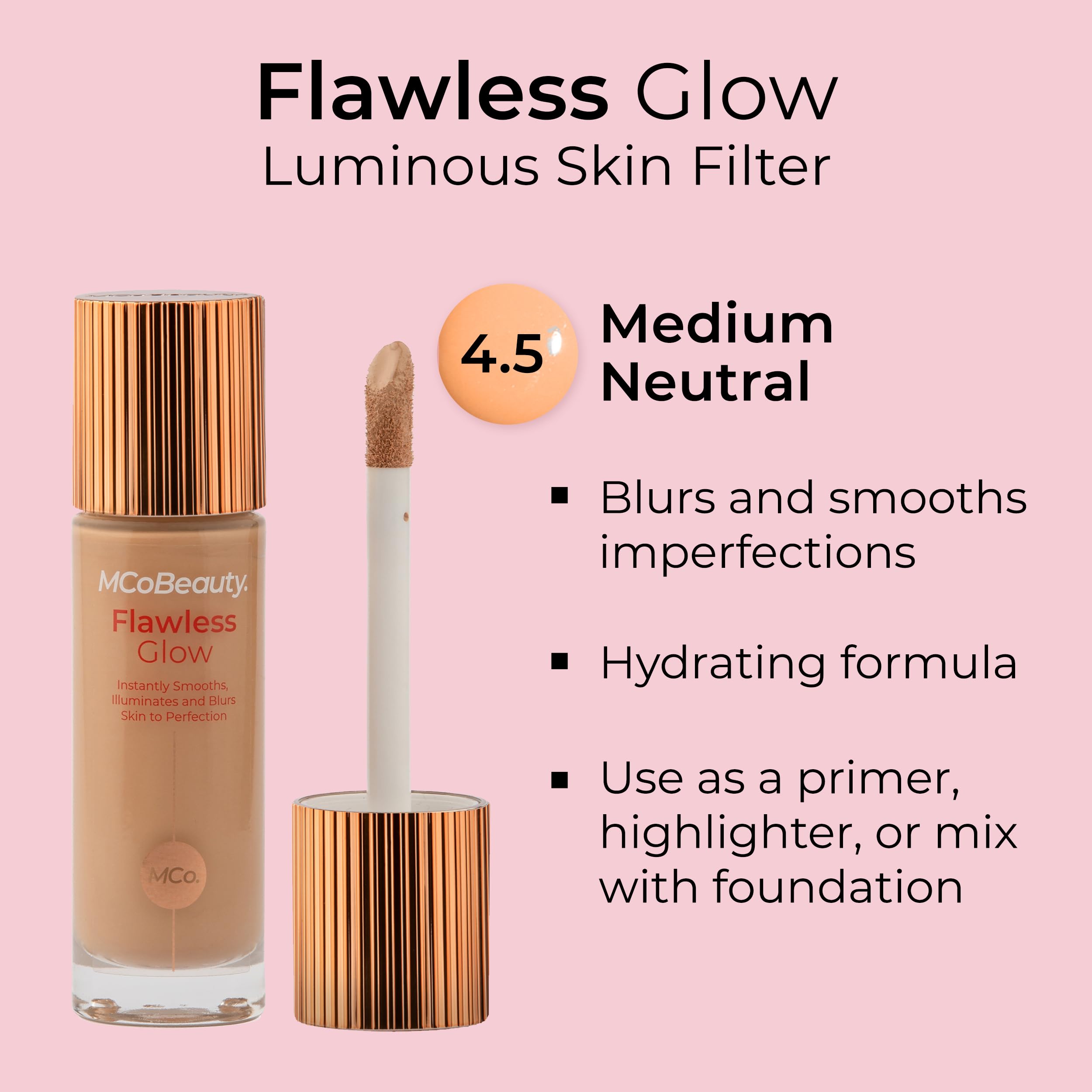 MCoBeauty Flawless Glow dot on cheek demonstrates precise glow