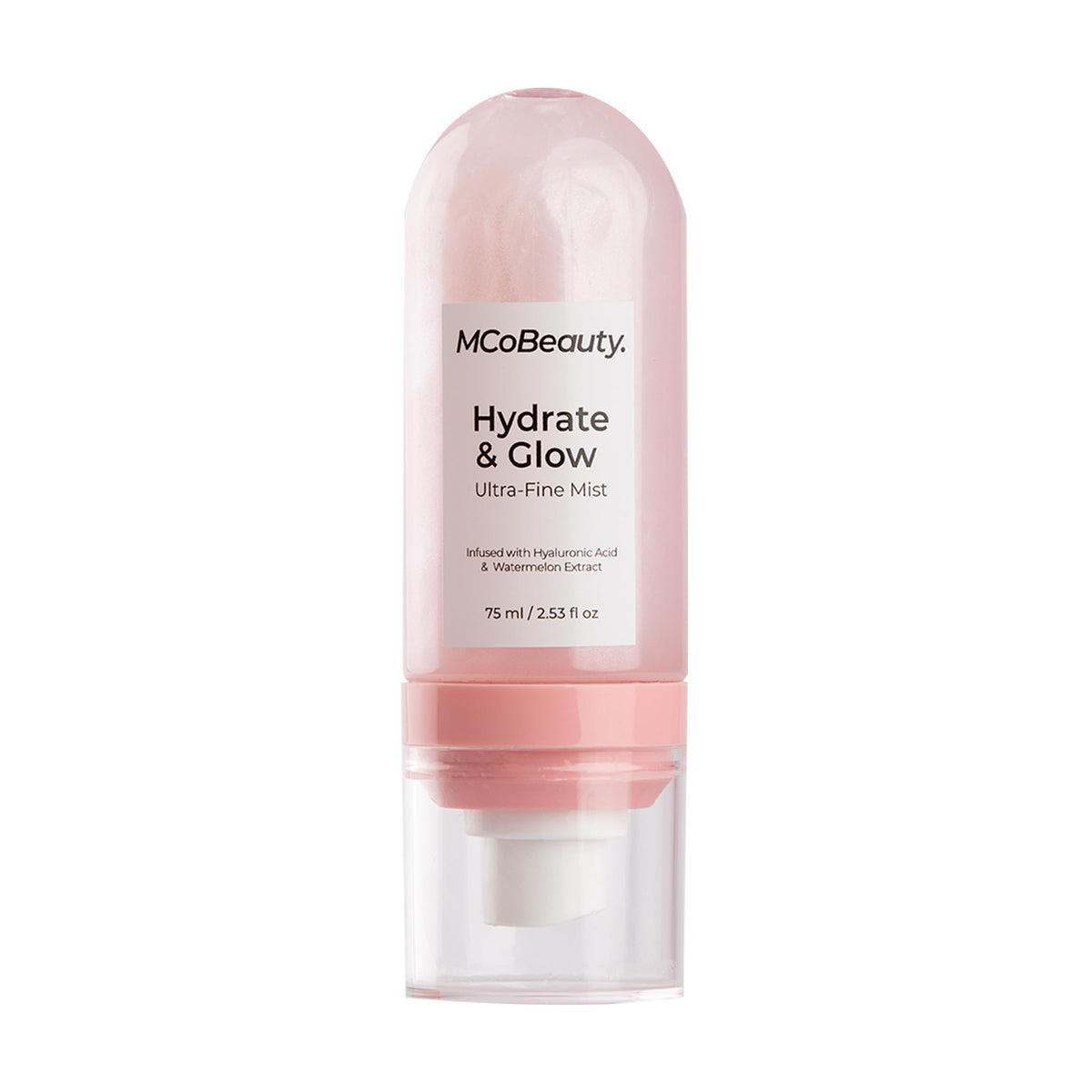 MCoBeauty hydrate glow mist bottle delivers dewy skin hydration.