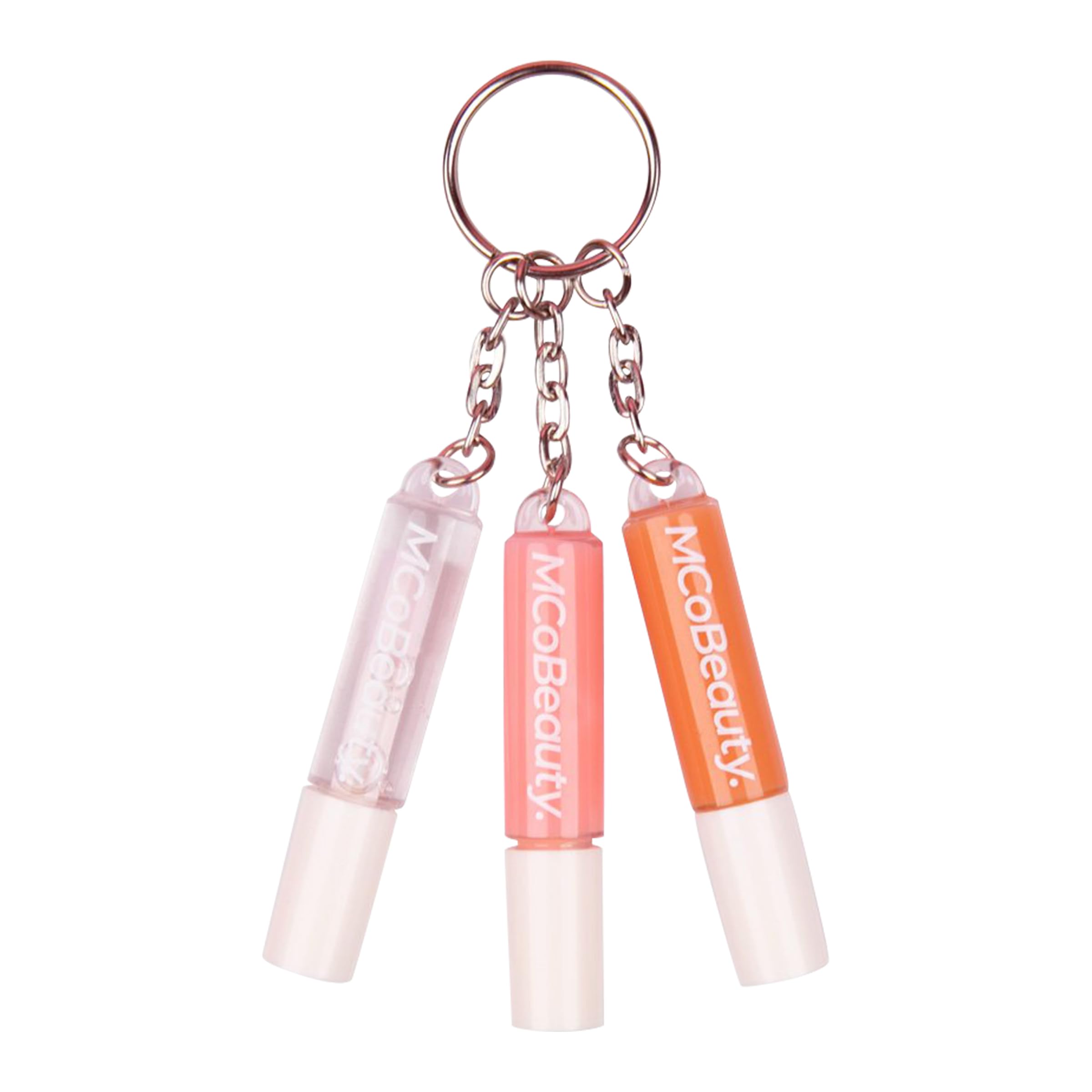 MCoBeauty lip gloss trio keyring shows on-the-go hydration and shine.