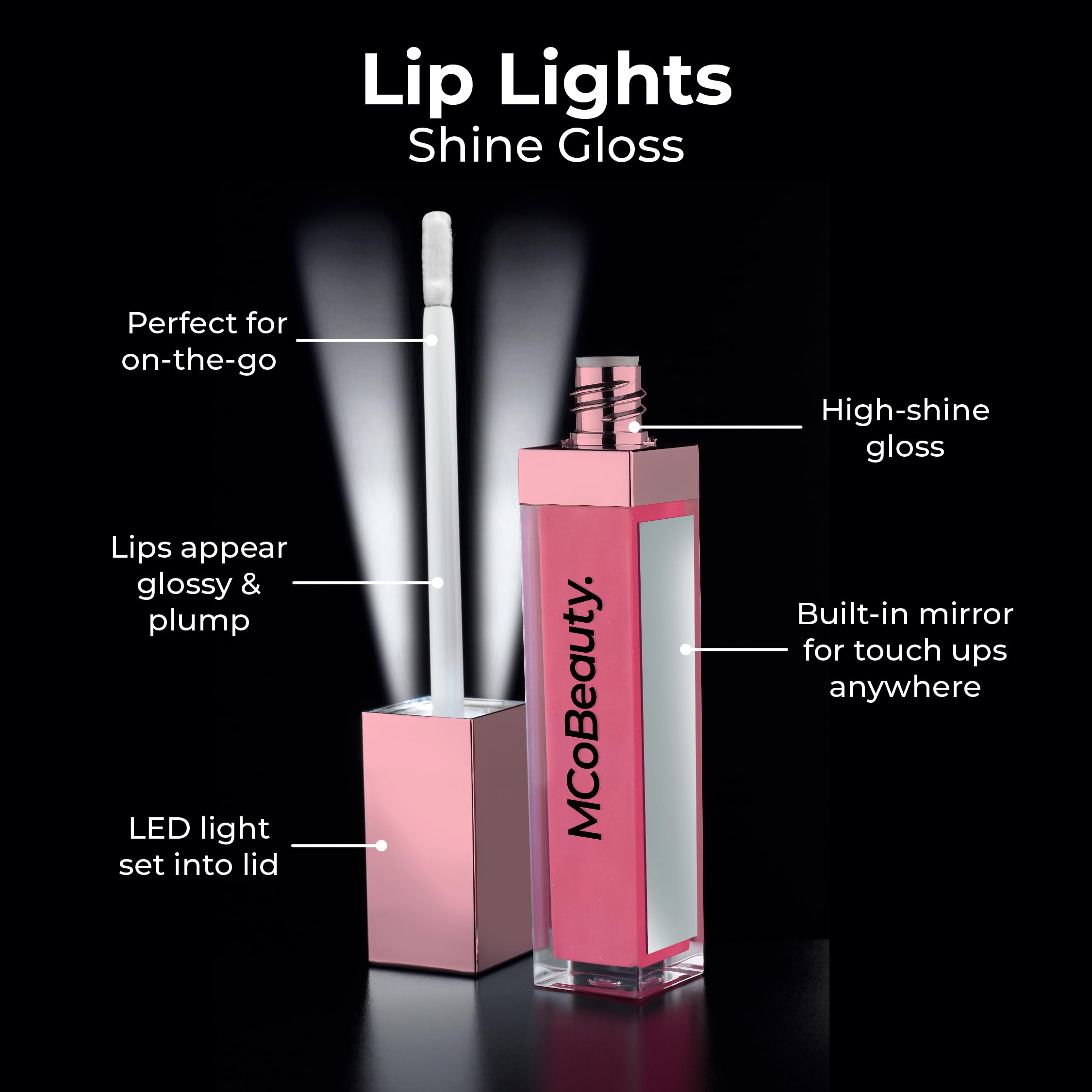 MCoBeauty Lip Lights Shine Gloss on-the-go essential for quick, glamorous lip refreshes.