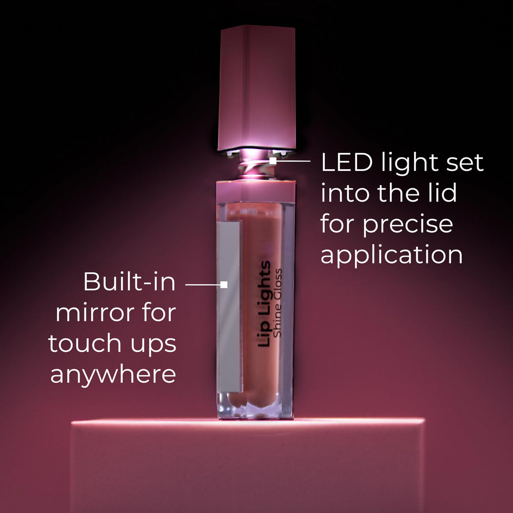 MCoBeauty Lip Lights Shine Gloss glass-like finish creates a polished lip look.