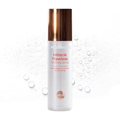 MCoBeauty setting spray front packaging showing sleek bottle and branding benefit: clear protection