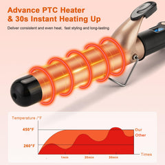 MCODON Curling Iron adjustable temperature display for tailored heat levels.