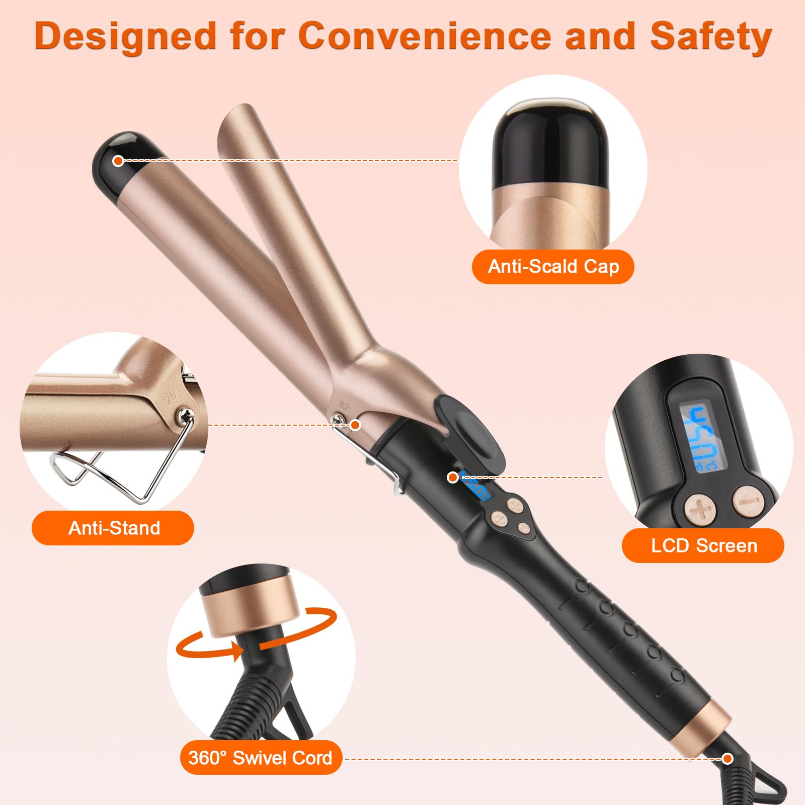 MCODON Curling Iron dual voltage travel-ready for worldwide styling.