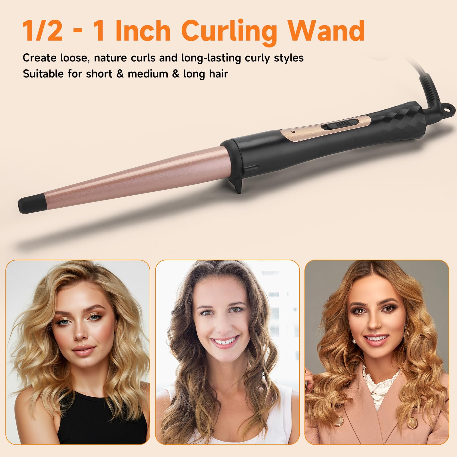 MCODON tourmaline ceramic barrel shows smooth glide and frizz control for shine.