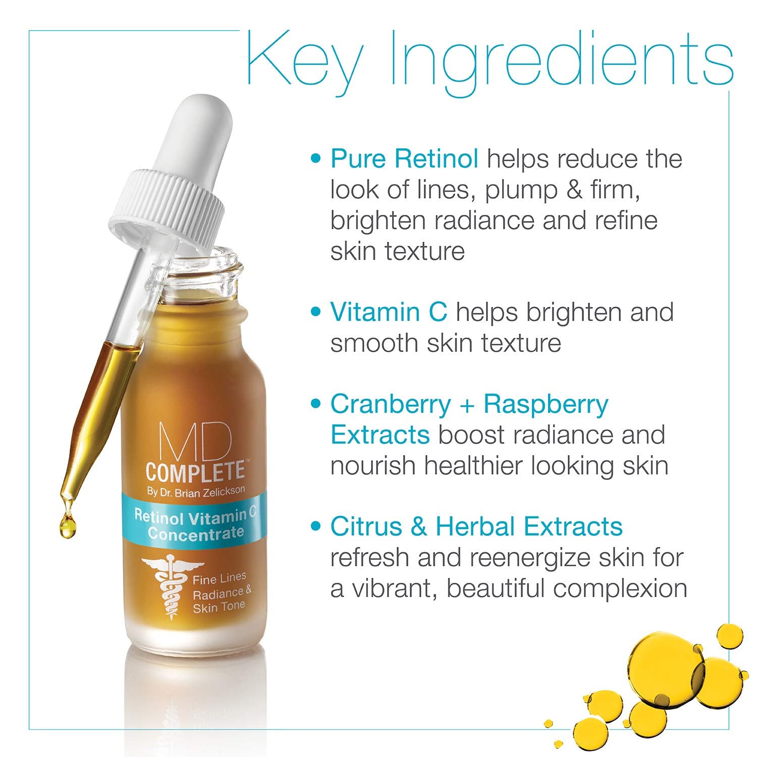 MD Complete Retinol Vitamin C Serum texture swirls reveal rich absorption potential.