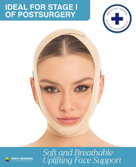 M&D chin strap worn on the face demonstrates night-time wear for gentle, calm recovery.