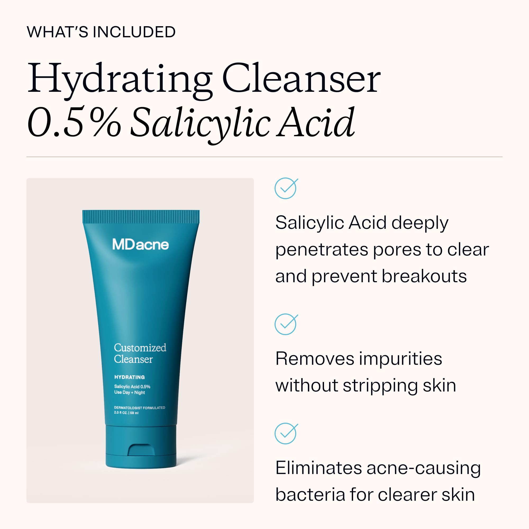 MDacne cleanser pump bottle in bathroom setting ready to remove buildup.