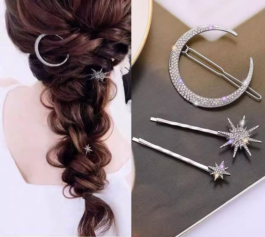 mdgfge star moon hair clip silver closeup for versatile styling
