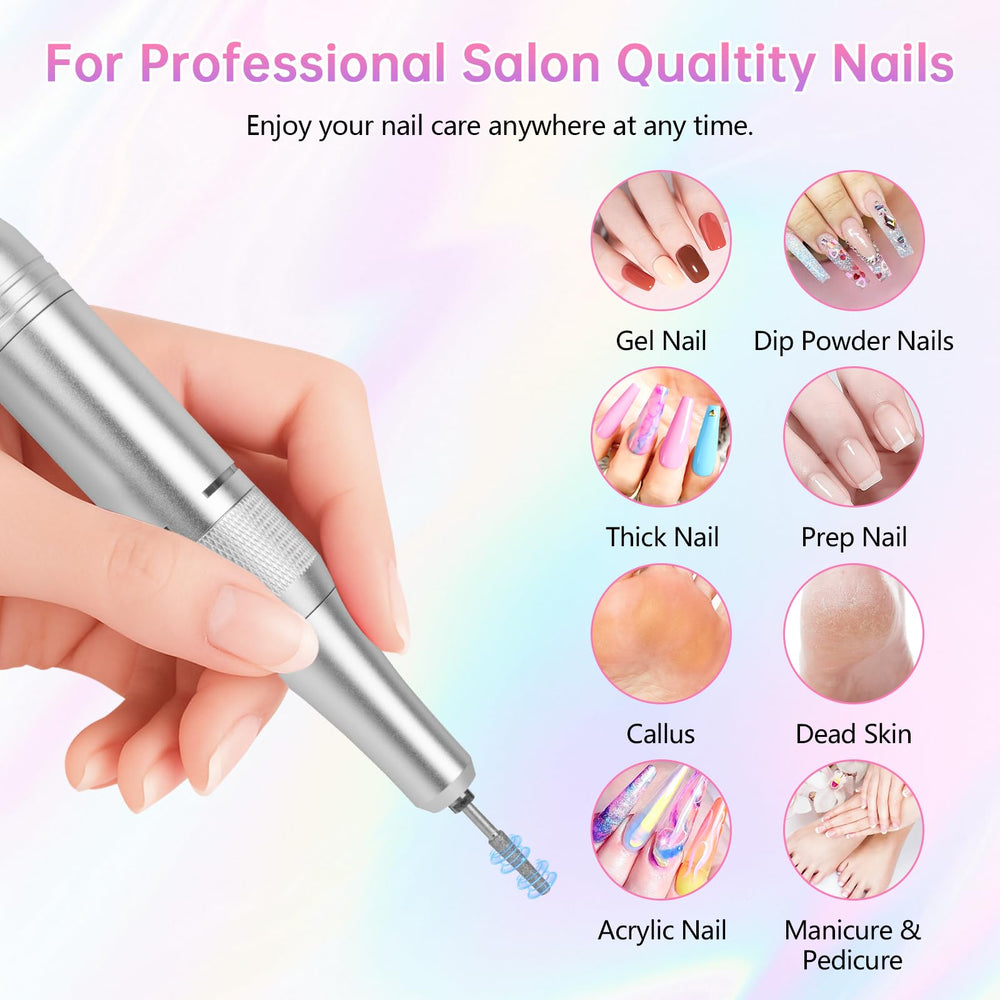 MDK electric nail drill LED screen shows speed and battery for on-the-go accuracy