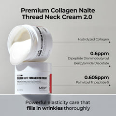 MDP Premium Collagen Naite Thread Neck Cream product shot emphasizing hydrating ceramides.