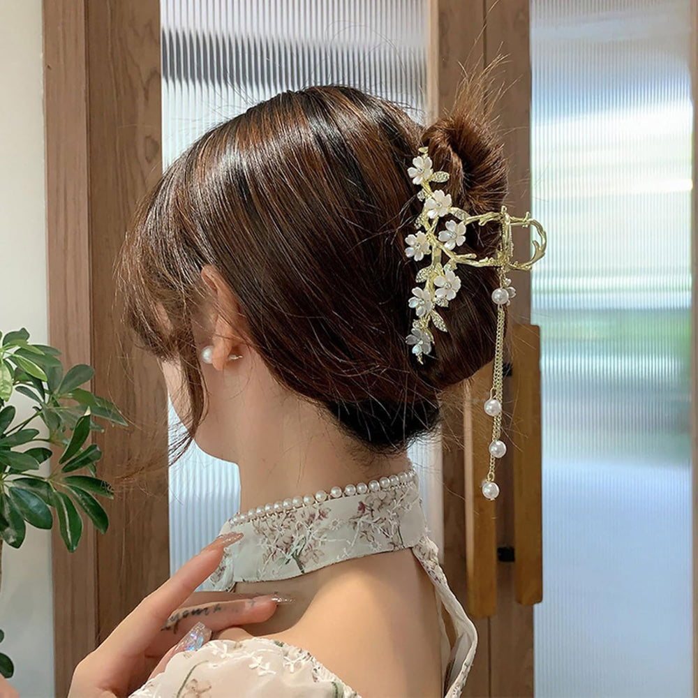 Mdscve jasmine hair clip worn on hair demonstrates secure hold and sparkle