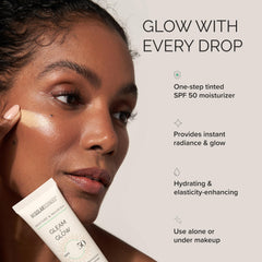 MDSolarSciences Gleam and Glow ingredient panel highlights ceramides and hyaluronic acid.