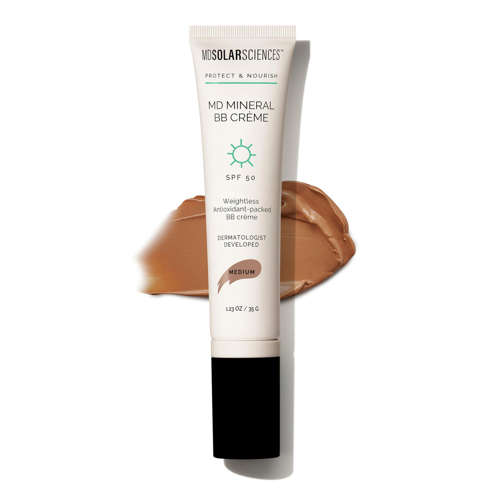MDSolarSciences Mineral BB Creme SPF 50 bottle highlights daily sun protection and tint.