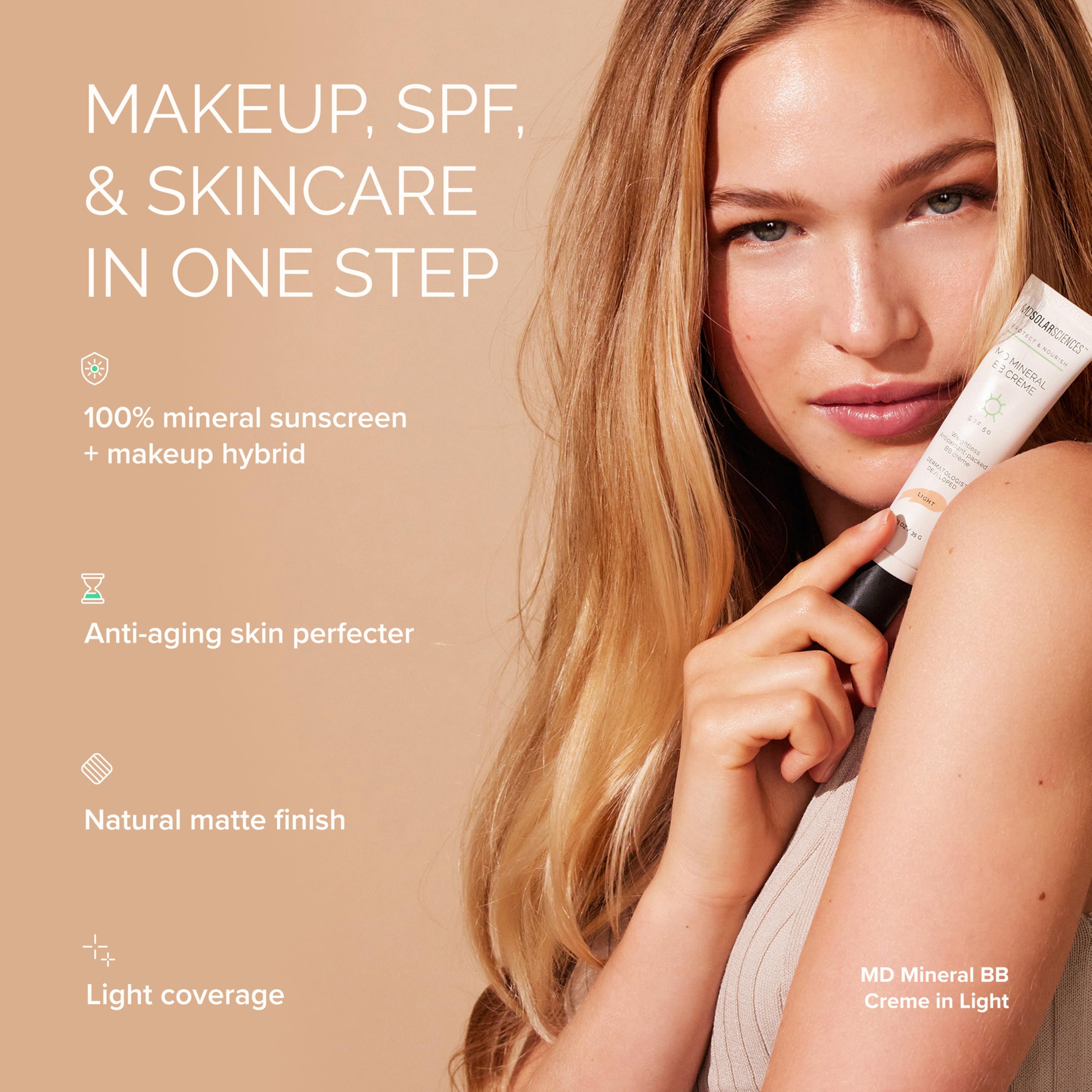 MDSolarSciences Mineral BB Crème SPF 50 swirl texture swatch illustrating tint and consistency