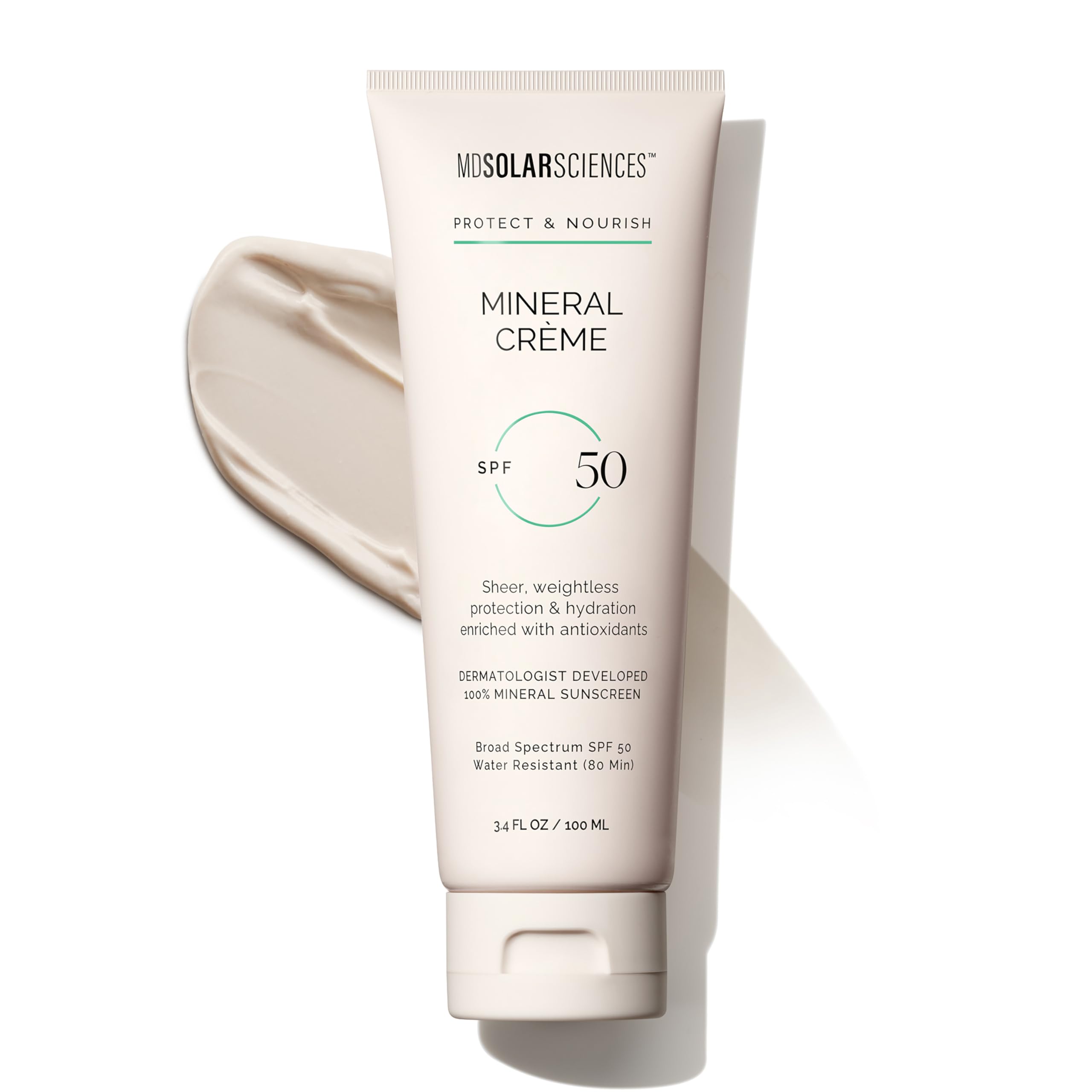MDSolarSciences Mineral Crème Sunscreen SPF 50 bottle delivering broad spectrum protection