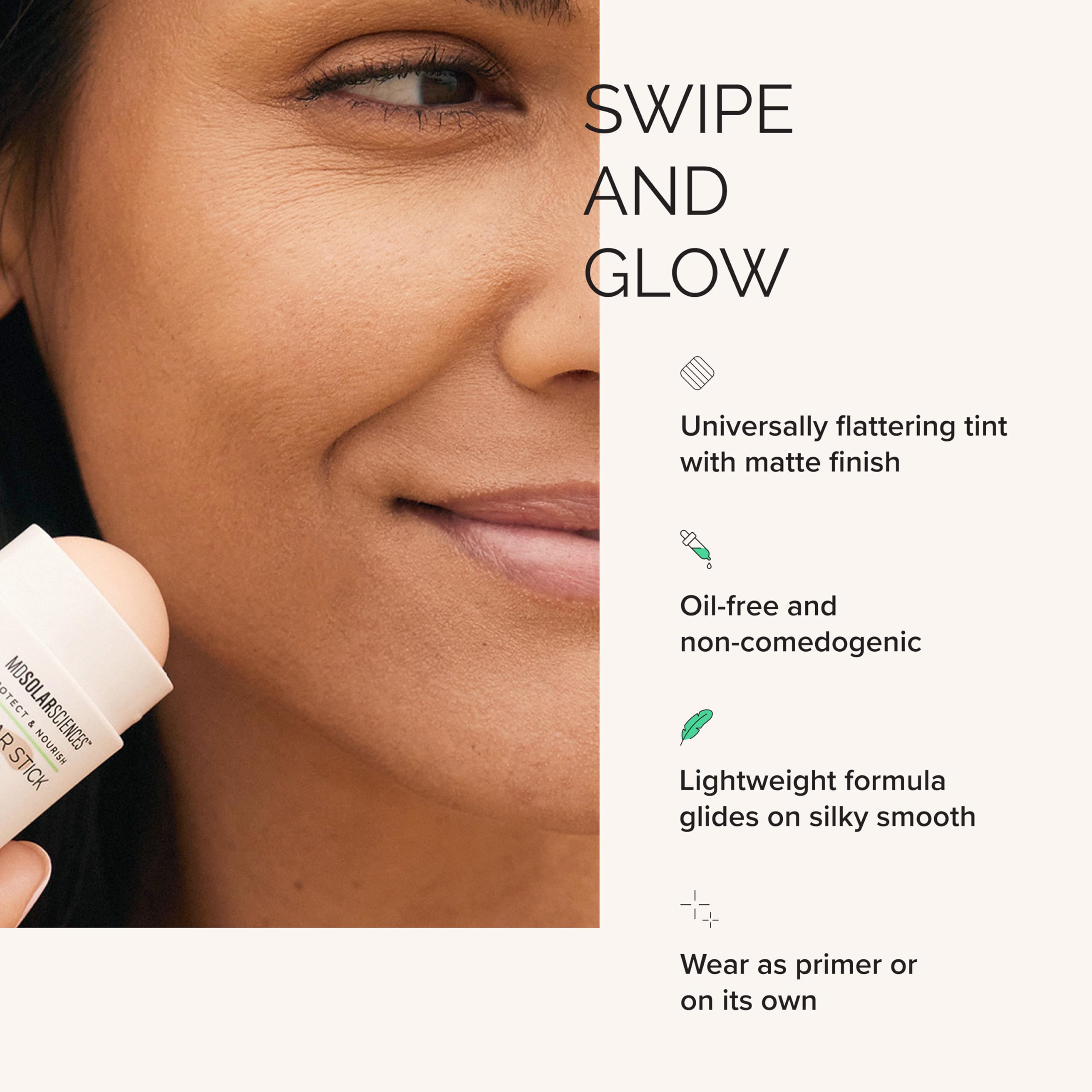 MDSolarSciences tinted solar stick on lips and cheeks for quick touch-ups.