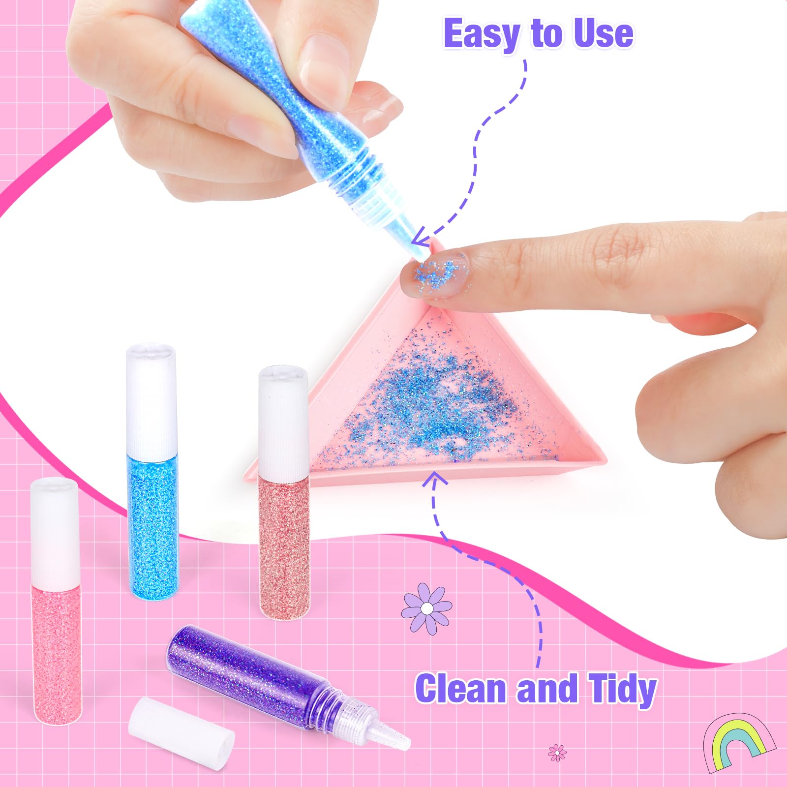 Meaicezli glitter powders add sparkle to playful manis and imaginative designs.