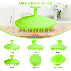 Meartchy scalp massager green in-use demonstrates palm-friendly design for broader scalp coverage.