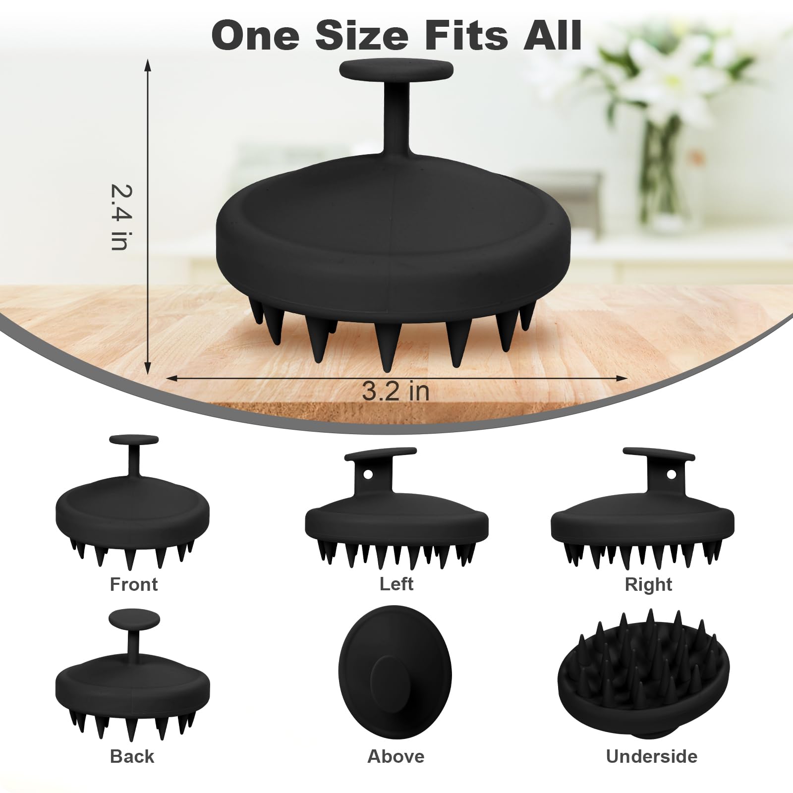 Meartchy silicone scalp massager shown for wet and dry use versatility