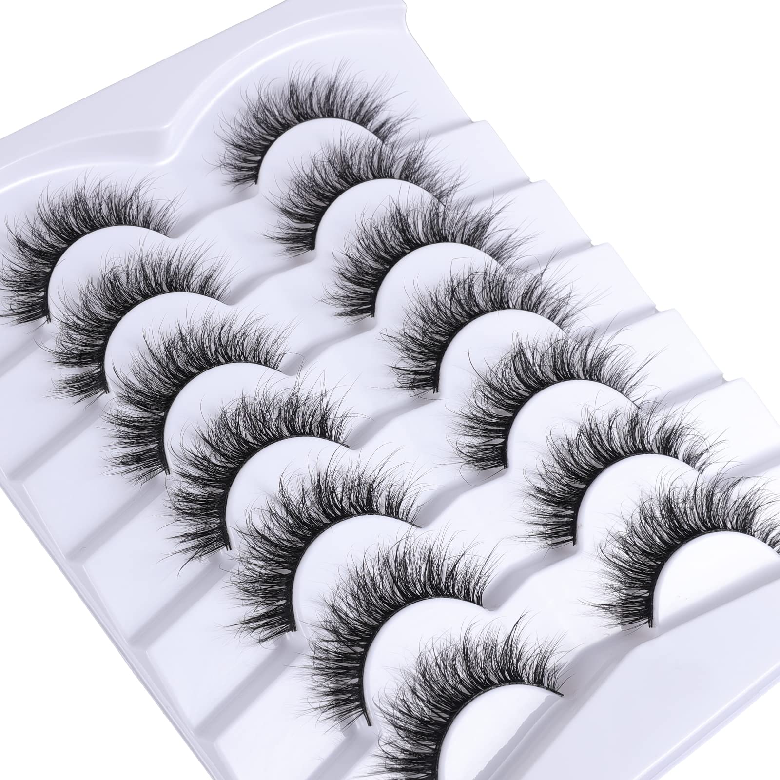 Mebver short fox eye lashes create a defined eye shape.