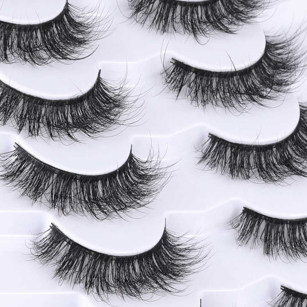 Mebver wispy lashes display subtle volume for a natural glamour look.