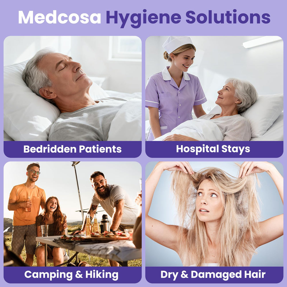 Medcosa shampoo caps no rinse packaging five-pack shows value and practical use.