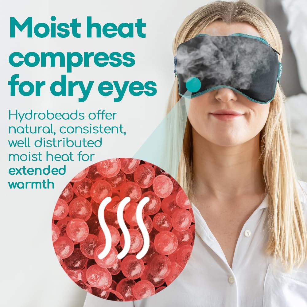 Medi Grade 2-in-1 eye mask showing hydrobead technology for moist heat