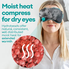 Medi Grade 2-in-1 eye mask showing hydrobead technology for moist heat