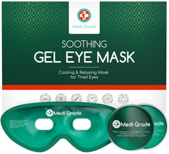 Medi Grade cooling eye mask on face delivers soothing relief after a long day