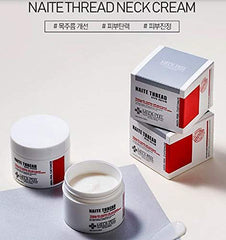 MEDI-PEEL Naite Thread Neck Cream application shot demonstrates gentle patting to boost elasticity.
