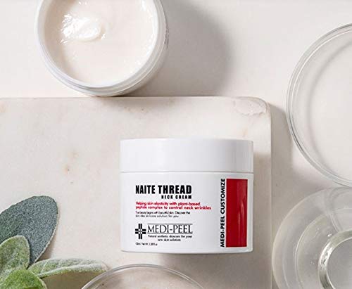 MEDI-PEEL Naite Thread Neck Cream texture closeup illustrates creamy formula ideal for daily neck care.