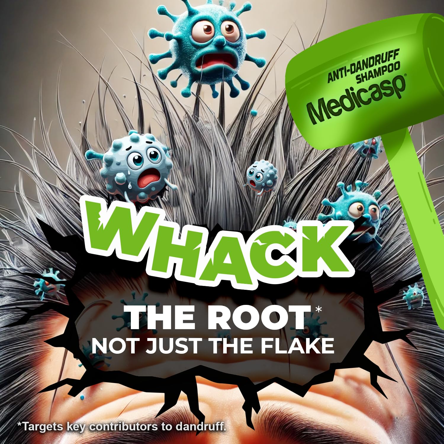 Medicasp coal tar shampoo pour action demonstrates easy application and scalp care.